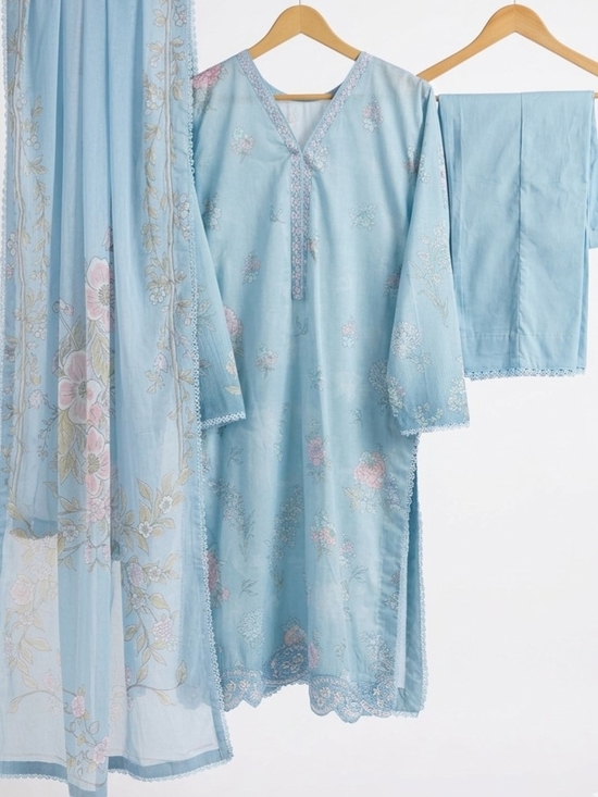 Maria B Other - Original Maria B Lawn Light Blue Floral Embroidered Suit Set